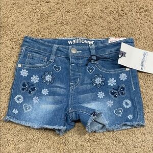 Wallflower Denim Shorts with Floral and Butterfly Design